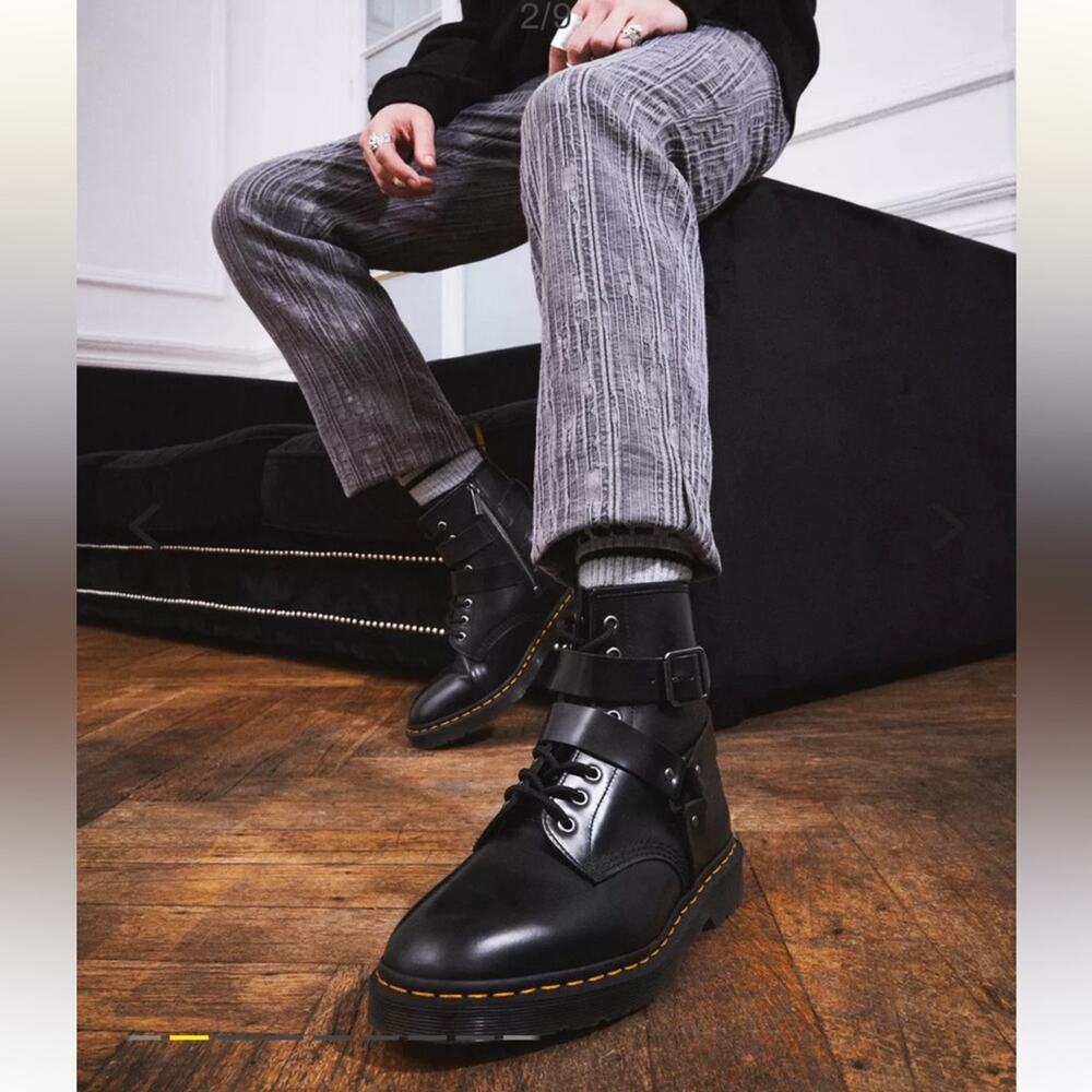 Dr. Martens Cristofor Womens Size 6 Lace Up Buckle Harness Boots Black Leather